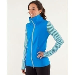 Lululemon Vibrant Blue & White Striped Long Sleeve Daily Yoga Jacket Size 12